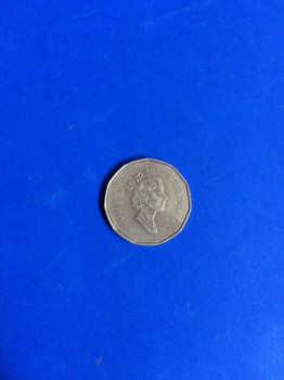 เหรียญ DOLLAR  CANADA หน้าเป็นรูป พระนางอลิสเบ็ธ หลังรูปเป็ดเล่นน้ำ โลหะเนื้อกะไหล่นาก