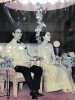 รูภาพในหลวงกับพระราชินีสีสวยสด ทรงผูกหูกระต่ายประทับคู่ยามราตรี ขนาด  161/2