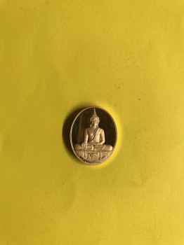 เหรียญพระพุทธเทวาราชปฎิมากรปิดทอง รูปไข่ ด้านหลังเป็นรูปพระอินท์ทรงช้างสามเศียร  ขอบเฟืองมีตอกโค๊ตกำกับ