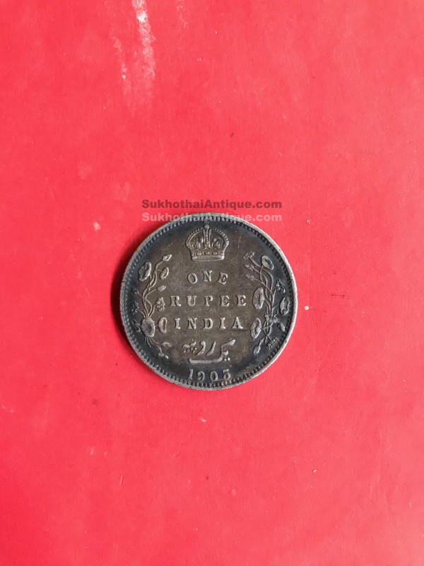 เหรียญเนื้อเงินเก่าพระเจ้า Edward Vii ประเทศอินเดีย One Rupee ปี ค.ศ.1903 มี