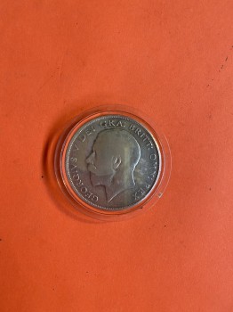 เหรียญเก่าเนื้อเงินประเทศอังกฤษสมัยพระเจ้า GEORGIVS V  ปี ค.ศ.1923 มูลค่า 1/2 CROWN ตรงสมัย ร.5 พ.ศ.2466