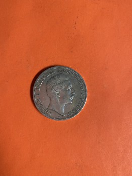 เหรียญเก่าเนื้อเงินประเทศ GERMAN  EMPIRE สมัย Wilhelm II DEUTSCHER KAISER KONIG ปี ค.ศ.1904  มูลค่า FUNE MARK ตรงกับสมัย ร.5  ปี พ.ศ.2447 ผิวเดิม