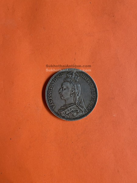 เหรียญเก่าเนื้อเงินประเทศอังกฤษสมัยพระเจ้า VICTORIA  D:G:  ปี ค.ศ.1890 มูลค่าไม่ระบุ เส้นผ่าศูนย์ 38 มม.  ตรงกับสมัย ร.5 พ.ศ.2433
