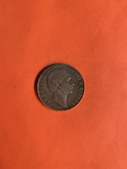 เหรียญเก่าเนื้อเงินประเทศ GERMAN  EMPIRE สมัย LUDWIG II  KOENIG V. BAYERN  ปี ค.ศ.1865  มูลค่า ตรงกับสมัยปลาย ร.4  ปี พ.ศ.2408 ผิวเดิมสวยมาก