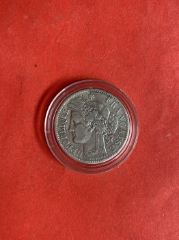 เหรียญเก่าเนื้อเงินประเทศ FRANCE สมัย THE THIRD REPUBLIC ปีค.ศ.1887 มูลค่า 2 Fance ตรงกับสมัย ร.5 พ.ศ.2430 สวยเดิม