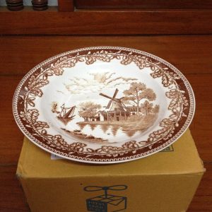 จานกระเบื้องเก่าญี่ปุ่น รูปวิวกังหันสีขาว น้ำตาล สวยงามมากๆ - Image 3