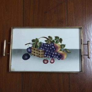 ถาดกระเบื้องโบราณรูปสี่เหลี่ยมกว้าง 9 1/2"X15" ลายผลไม้องุ่น เชอรี่ ส้มและอื่นๆหลากหลายอยู่ในตระกร้า - Image 2