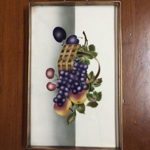 ถาดกระเบื้องโบราณรูปสี่เหลี่ยมกว้าง 9 1/2"X15" ลายผลไม้องุ่น เชอรี่ ส้มและอื่นๆหลากหลายอยู่ในตระกร้า - Image 3