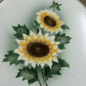 ถาดกระเบื้องโบราณ ขนาด 14 นิ้ว ลายดอกทานตะวัน สีขาวเหลือง 2 ดอก - Image 2