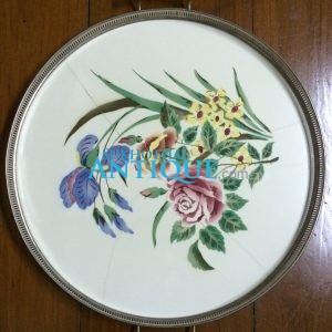 ถาดกระเบื้องโบราณ ขนาด 18 นิ้ว ลายดอกกุหลาบบานแดง 1 เหลือง 1 นอกนั้นดอกอื่นๆ เหลือง 7 ดอก - Image 2