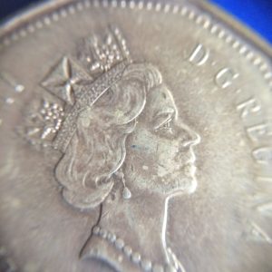 เหรียญ DOLLAR  CANADA หน้าเป็นรูป พระนางอลิสเบ็ธ หลังรูปเป็ดเล่นน้ำ โลหะเนื้อกะไหล่นาก - Image 3