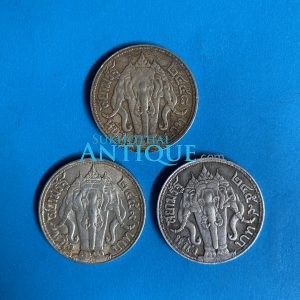 เหรียญหนึ่งบาทช้างสามเศียรเนื้อเงินสมัย ร.6 ปี พ.ศ.2458(1เหรียญ) และ2459(2เหรียญ) จำนวน 2 เหรียญสวยงามคมชัดมากๆ - Image 2