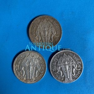 เหรียญหนึ่งบาทช้างสามเศียรเนื้อเงินสมัย ร.6 ปี พ.ศ.2458(1เหรียญ) และ2459(2เหรียญ) จำนวน 2 เหรียญสวยงามคมชัดมากๆ - Image 3