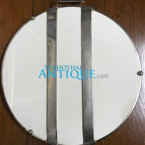 ถาดกระเบื้องโบราณสมัย ร.5 ขนาดสผ.18"ลายช่อดอกกุหลาบบานสีแดงอมชมพูเหลือง 3 ดอกใหญ่ สายงามสมบูรณ์มากๆ - Image 4