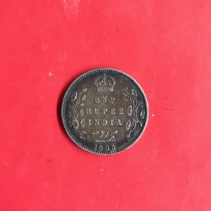 เหรียญเนื้อเงินเก่าพระเจ้า  EDWARD VII ประเทศอินเดีย  ONE RUPEE  ปี  ค.ศ.1903  มีผิวไฟสวยเก่าเดิม - Image 4