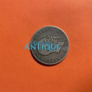 เหรียญเก่าเนื้อเงินประเทศอิตาลี สมัยปกครองโดย VITTORIO  EMANUELE II ปี ค.ศ.1877 มูลค่า 5 Lire ตรงกับประไทย สมัย ร.5 - Image 2