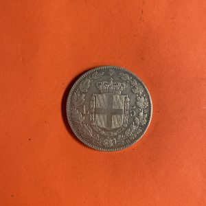 เหรียญเก่าเนื้อเงินประเทศ ITALIA สมัย พระเจ้า UMBERTO I  ปี 1879 มูลค่า 5 Lire ตรงกับสมัย ร.5 (ปี2422) - Image 3