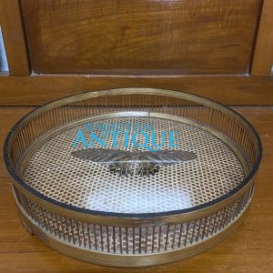 ถาดไม้ไผ่โบราณสานทั้งอัน พื้นกระจกตกแต่งด้วยผีเสื้อ งานเก่าปราณีตสวยงามมาก - Image 2