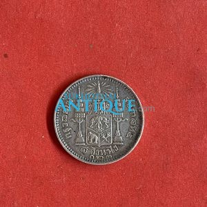 เหรียญเนี้อเงิน พระบรมรูป-หลังตราแผ่นดิน สลึงหนี่ง สมัยรัชกาลที่ 5 ร.ศ. 123 คมชัดมาก - Image 2