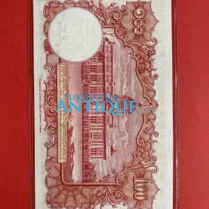 ธนบัตรแบบ 9 100 บาท รุ่นที่ 3 ประกาศใช้ 25 พฤศจิกายน 2498 ลายเซ็น ภ.บริภัณฑ์ยุทธกิจ - เกษม ศรีพยัคฆ์ พิมพ์ บริษัท โทมัส เดอ ฯ - Image 3