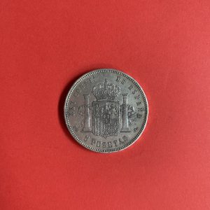 เหรียญเก่าเนื้อเงินประเทศ ESPANA (สเปน) สมัยALFONSO XIII POR ราคา 5 Pesetas ปี ค.ศ.1893 สวยสมบูรณ์มาก - Image 2