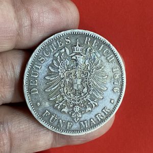 เหรียญเก่าเนื้อเงิน GERMAN  EMPIRE สมัย Wilhelm  DEUTSCHER KAISER KONIG V. ค.ศ.1876  มูลค่า FUNF MARK - Image 2