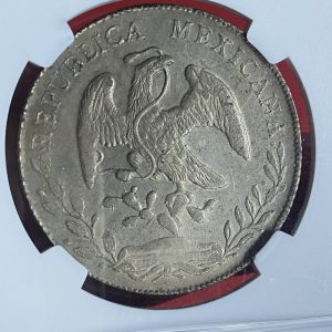 เหรียญเก่าเนื้อเงินประเทศ  MEXICO  8R ปี ค.ศ. 1892 เป็นเหรียญที่ผ่านการออกเกรด เป็นเหรียญบล็อกยอดนิยม (ฟันหนู) สวยมาก - Image 3