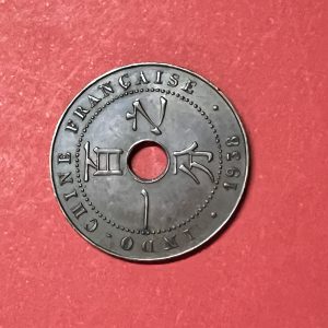 เหรียญอินโดจีนประเทศฝรั่งเศส เนื้อทองแดง REPUBLIQUE FRANCAISE ค.ศ.1938   1 Centime  สวยคมชัด - Image 4